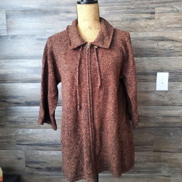 J. Jill Utopia Cardigan Sweater Mixed Texture, Women's Size Large, Rust Brown - Picture 2 of 13